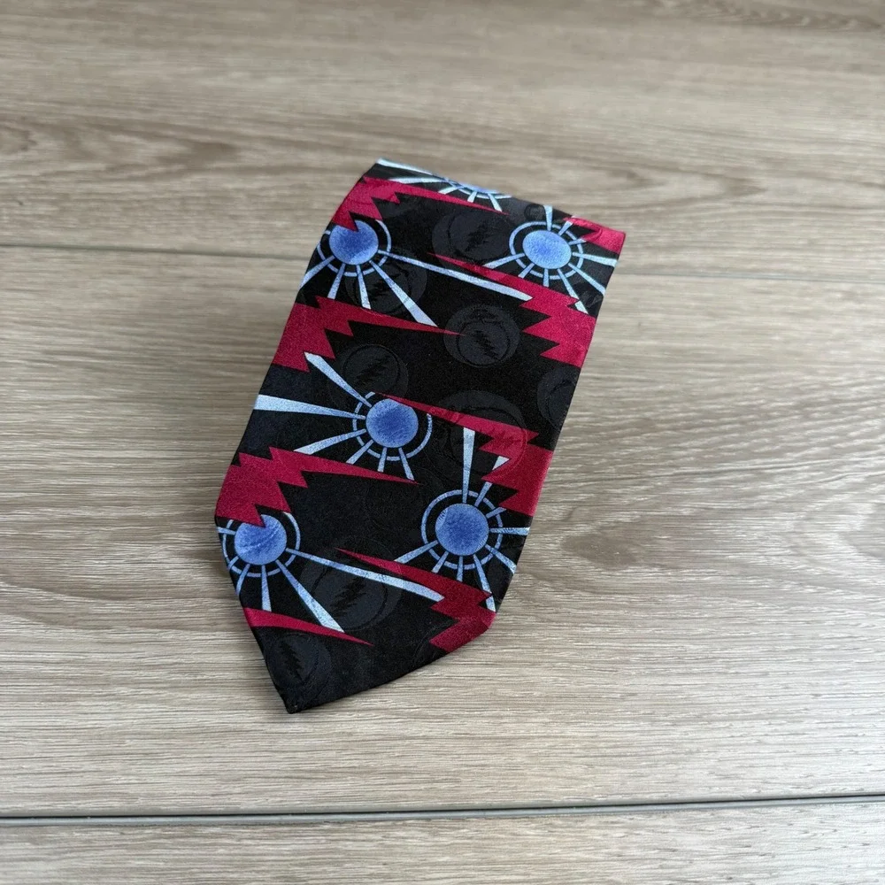 Grateful Dead Mens Necktie Sunshine Daydream Silk Lightning Bolt Black Red OS